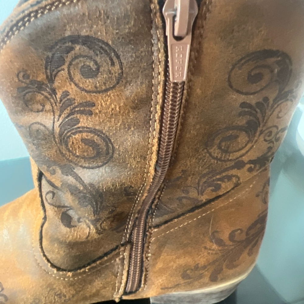 Roper Tan Leather Cowboy Boots Size 7.5 - Picture 3 of 7